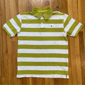 4/$25 Tommy Hilfiger Thick Striped Green White Short Sleeve Polo Shirt Size 14